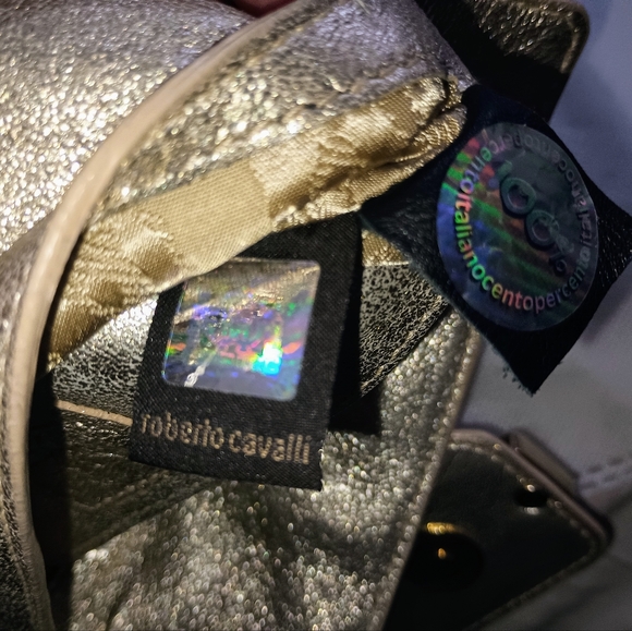 ROBERTO CAVALLI GOLD LEATHER MINI POCHETTE WRISTLET WALLET AUTHENTIC AND RARE! - Picture 6 of 13